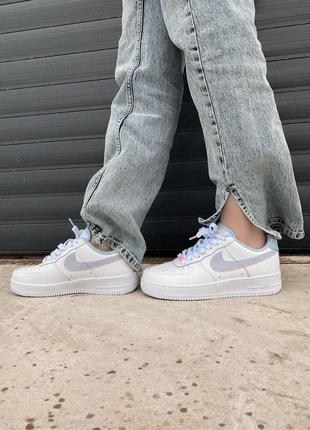 Женские кроссовки nike air force 1 double swoosh light blue