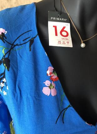 Красива натуральна синя блуза у квіти з рюшами 💙6 фото