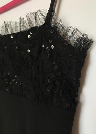 Платье а-силует чёрное с сеткой и пайетками лиф на бретелях расклешенное танцевальное бальное7 фото
