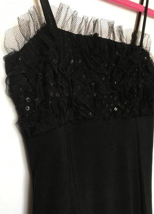 Платье а-силует чёрное с сеткой и пайетками лиф на бретелях расклешенное танцевальное бальное2 фото