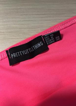 Неоновый топ бандо prettylittlething neon pink bandeau crop top8 фото