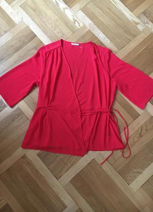 Батал большой размер легкая яркая летняя блуза блузка блузочка на запах красная7 фото