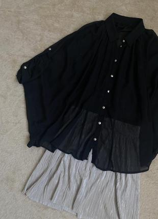 Летняя распродажа! лук: черная прозрачная блуза и серебрянная юбка