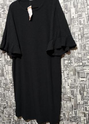 Трикотажное платье в рубчик с рюшами на рукавах,  boohoo, англия.3 фото