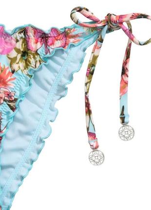 🌺блакитні принтовані плавки бікіні з рюшами, голубые плавки бикини в цветочный принт, на завязке  h&m2 фото