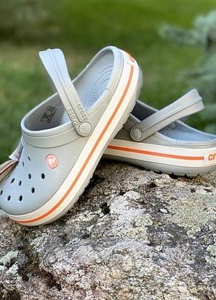 Сабо кроксы crocs crocband light grey/bright coral5 фото