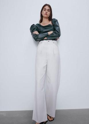 Zara extra long wide leg premium white jeans