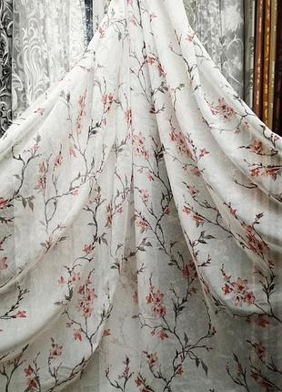 Тюль льон з квітами