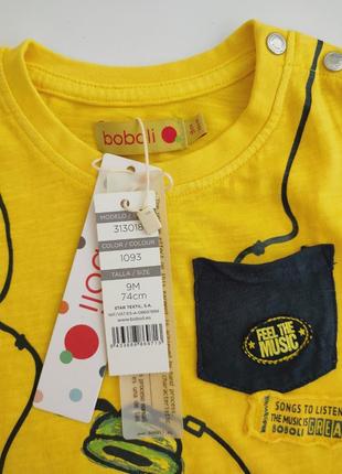 Желтая яркая футболка для мальчика boboli 74 см 9 месяцев2 фото