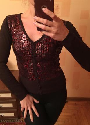 Джемпер/кофточка в паєтках, на гудзиках, коричнева, 36/s