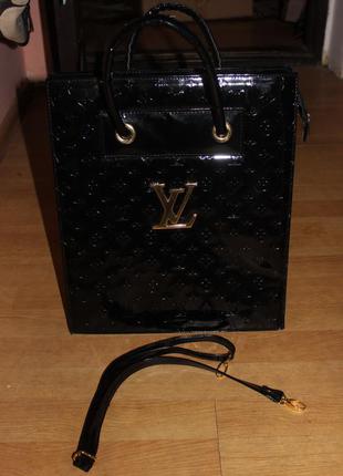 Сумка портфель louis vuitton чорна лакова