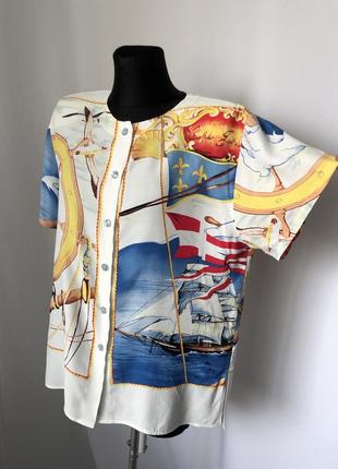 Lomtesse винтаж блузка морская тема блуза яркая море якори пляж ретро 80е 90е