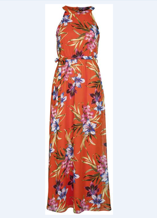 Дизайнерська коралова сукня максі з чокером f&f .4 фото