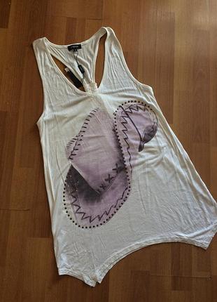 Стильная длинная майка туника с заклепками papaya