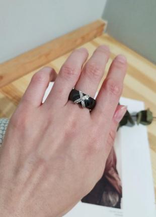 Шикарное керамическое кольцо черное с цирконами колечко керамика перстень кільце2 фото