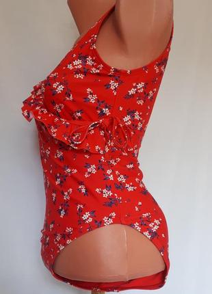 Слитный красный купальник в цветочный принт new look(размер 38)7 фото
