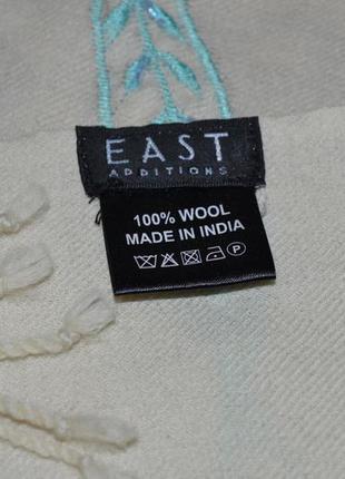 Vip! шикарний вишитий шарф палантин незабарвлена 100% вовна айворі made in india5 фото