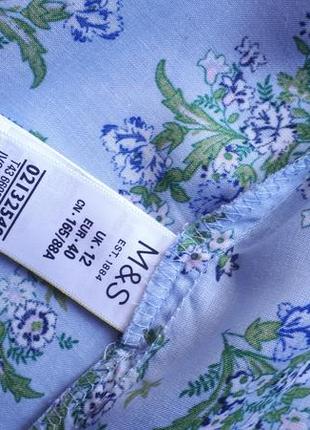 Голубая блуза-рубашка в цветочный принт из модала m&s(размер 1012)4 фото