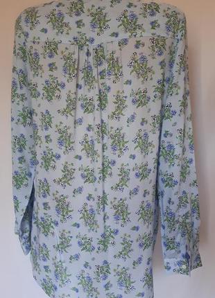 Голубая блуза-рубашка в цветочный принт из модала m&s(размер 1012)2 фото