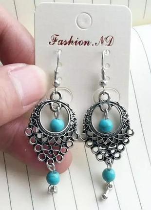 Этно серьги в стиле бохо сережки под бирюзу3 фото