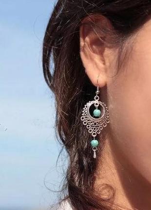 Этно серьги в стиле бохо сережки под бирюзу2 фото