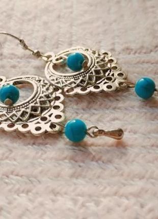 Этно серьги в стиле бохо сережки под бирюзу4 фото