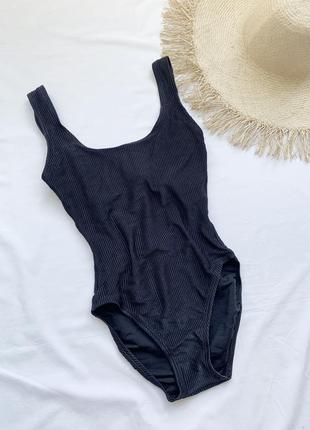 Купальник, слитный, сплошной, черный, в рубчик, catalina