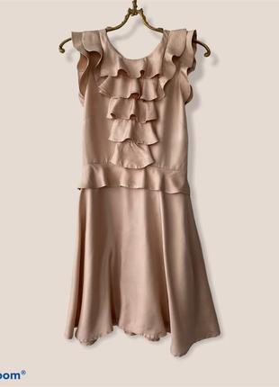 100% шовк. бежеве літній коротке плаття warehouse