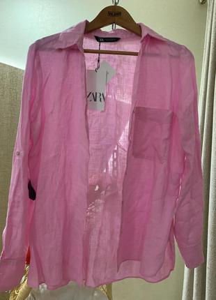 Zara блуза 👚 рожевий бавовна, льон 36 s