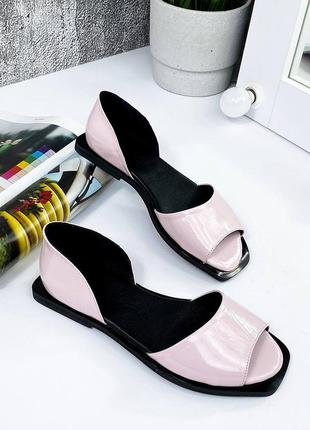 ❤️ стильные лаковые туфли балетки пудра с открытым носком