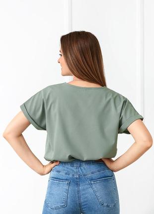 Женская блузка по типу футболки оверсайз, цвет-оливковый, есть батал2 фото