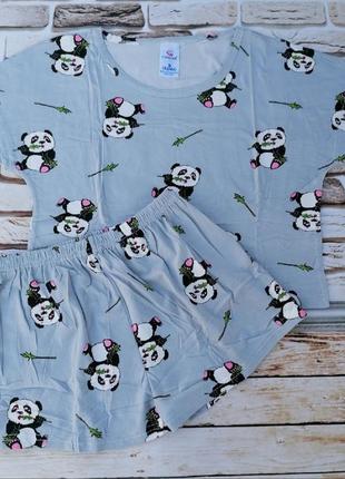 Комплект укорочена футболка оверсайз і шорти принт "панда"