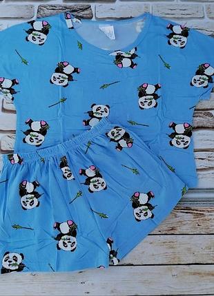 Комплект укорочена футболка оверсайз і шорти принт "панда"