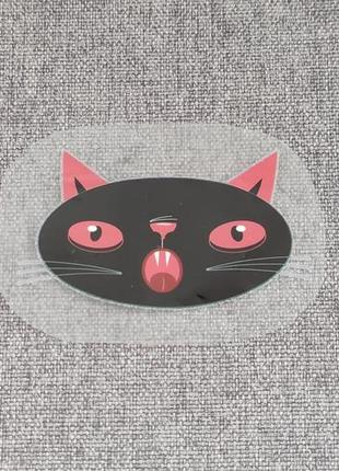 Аплікація, наклейка, декор для одягу. термонаклейка на тканину, одяг. чорна кішка (морда)1 фото