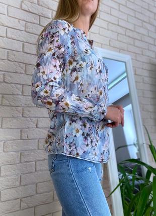 Голубая рубашка блузка катон катоновая в цветы7 фото