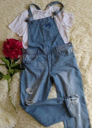 Джинсовий ромпер комбінезон від &denim блакитний з потертостями -l-42