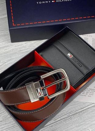 Мужской ремень и портмоне Tommy hilfiger подарочный набор на подарок кошелек