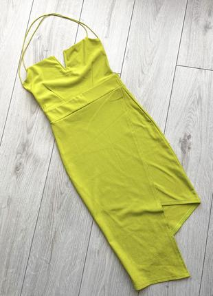 Яркое лимонно - салатовое облегающее платье с открытой спиной / с косточками от pink boutique