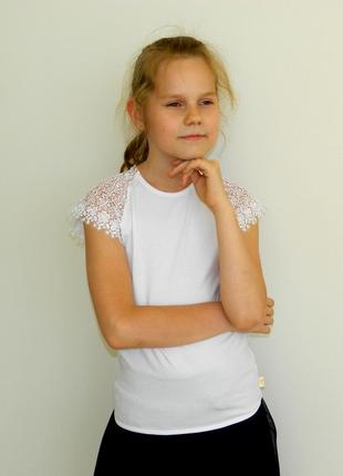 Блуза школьная с добавлением кружева, белый лио1 фото
