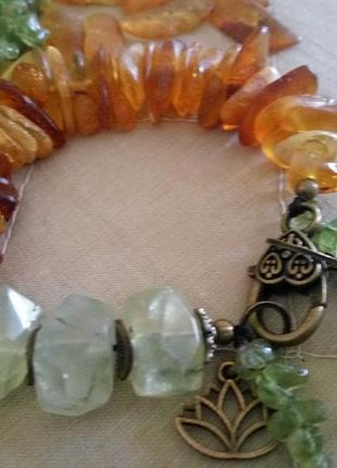 Браслет пренит янтарь хризолит бохо  стиль