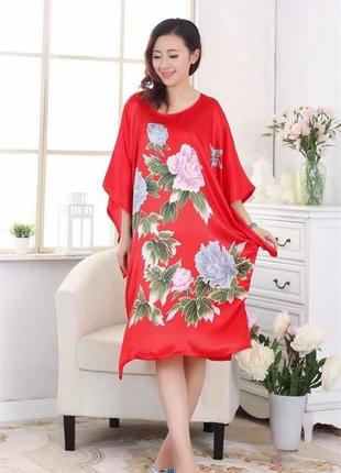 Шелковое платье кимоно пионы2 фото