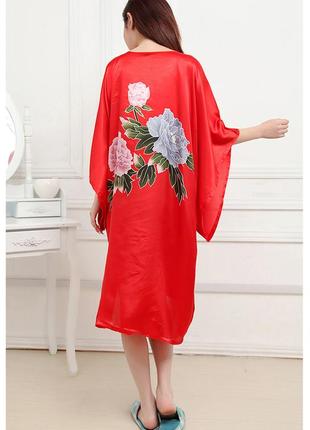 Шелковое платье кимоно пионы4 фото