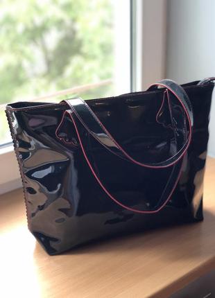 Чорна сумочка, лаковая сумка, лакова чорна сумка, сумка з ручками,