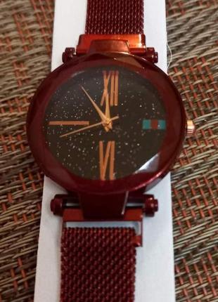 Часы starry sky watch цвет бордо. часы звездное небо с магнитным ремешком1 фото