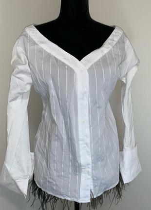 Біла сорочка блуза з оголеними плечима на бретелях з довгими рукавами s5 фото