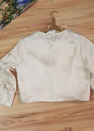 Атласная блуза zara зара молочного цвета укороченная8 фото