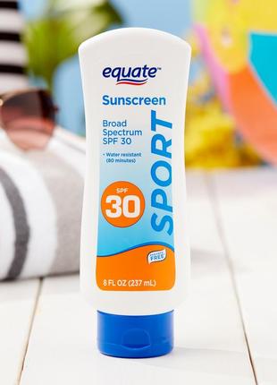 Американский солнцезащитный лосьон equate sport широкого спектра действия, spf 30