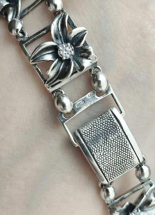 Срібний браслет з квітами, 925пробы, чорніння4 фото