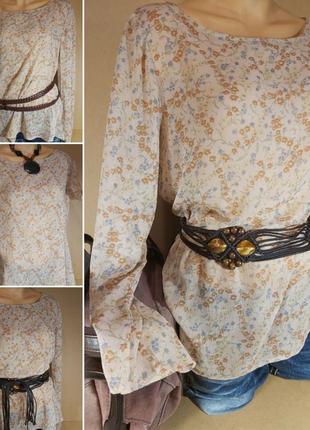 Шифонова блуза пастель uniqlo. персикова туніка в квіточку. ніжна довга кофточка uniqlo1 фото