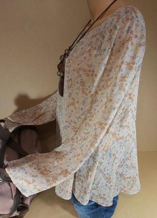 Шифоновая блуза пастель uniqlo. персиковая туника в цветочек. нежная длинная кофточка uniqlo2 фото